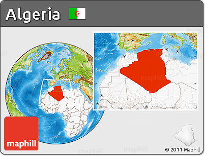 Physical Location Map of Algeria, highlighted continent