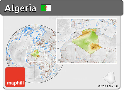 Physical Location Map of Algeria, lighten, desaturated
