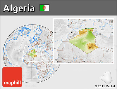 Physical Location Map of Algeria, lighten, desaturated