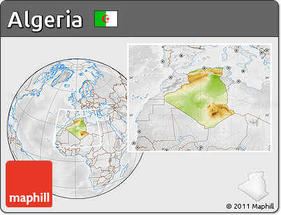 Physical Location Map of Algeria, lighten, desaturated