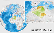 Physical Location Map of Algeria, lighten, desaturated, land only