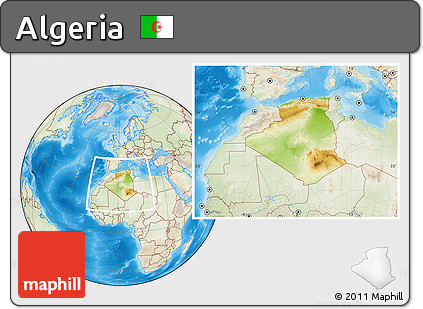 Physical Location Map of Algeria, lighten, land only