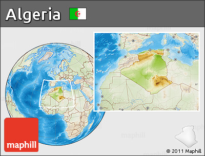 Physical Location Map of Algeria, lighten, land only