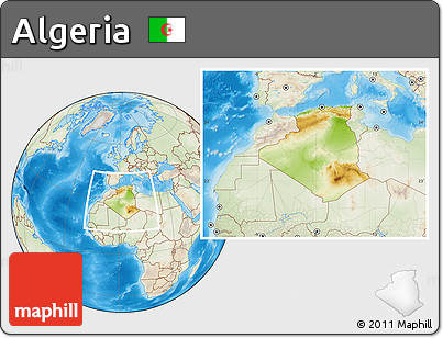 Physical Location Map of Algeria, lighten, land only