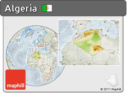Physical Location Map of Algeria, lighten, semi-desaturated