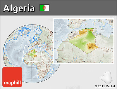 Physical Location Map of Algeria, lighten, semi-desaturated