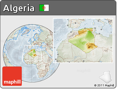 Physical Location Map of Algeria, lighten, semi-desaturated