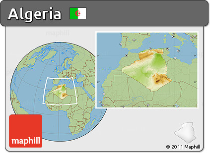 Physical Location Map of Algeria, savanna style outside
