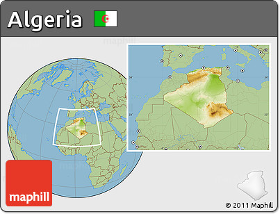 Physical Location Map of Algeria, savanna style outside