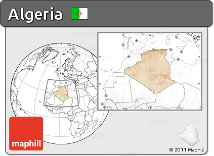 Satellite Location Map of Algeria, blank outside