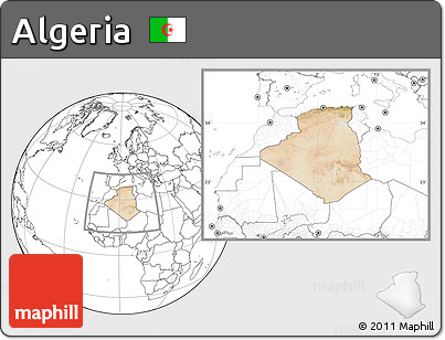 Satellite Location Map of Algeria, blank outside