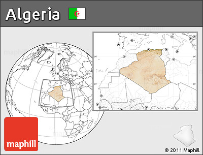 Satellite Location Map of Algeria, blank outside