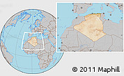 Satellite Location Map of Algeria, gray outside