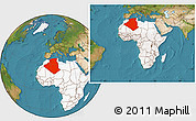 Satellite Location Map of Algeria, highlighted continent, within the entire continent