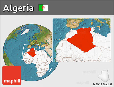 Satellite Location Map of Algeria, highlighted continent