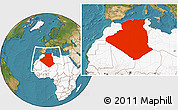 Satellite Location Map of Algeria, highlighted continent