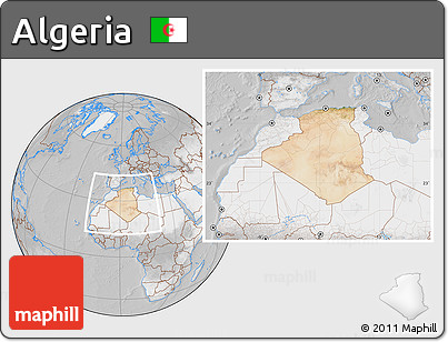 Satellite Location Map of Algeria, lighten, desaturated