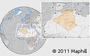 Satellite Location Map of Algeria, lighten, desaturated