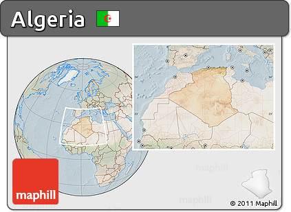 Satellite Location Map of Algeria, lighten
