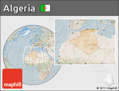 Satellite Location Map of Algeria, lighten