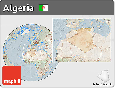 Satellite Location Map of Algeria, lighten