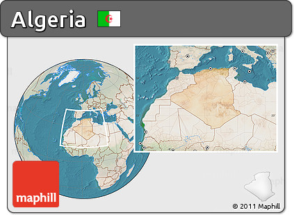 Satellite Location Map of Algeria, lighten, land only