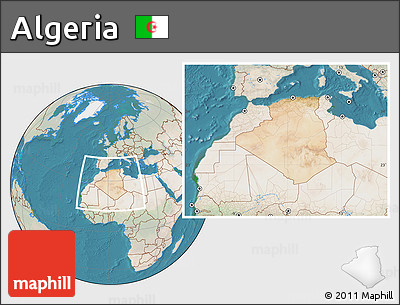 Satellite Location Map of Algeria, lighten, land only