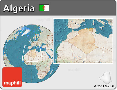 Satellite Location Map of Algeria, lighten, land only