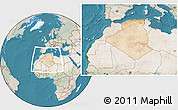 Satellite Location Map of Algeria, lighten, land only