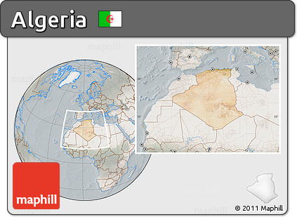 Satellite Location Map of Algeria, lighten, semi-desaturated