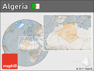 Satellite Location Map of Algeria, lighten, semi-desaturated