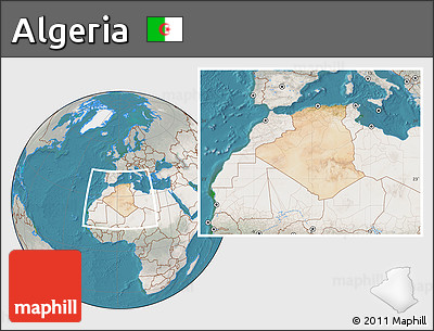 Satellite Location Map of Algeria, lighten, semi-desaturated, land only
