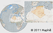 Satellite Location Map of Algeria, lighten, semi-desaturated