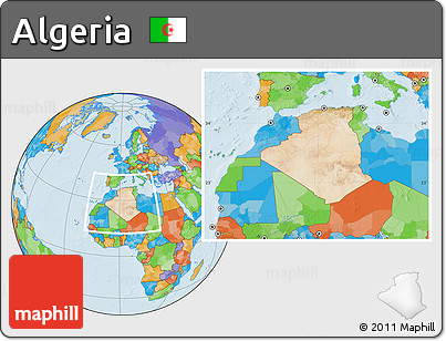 Satellite Location Map of Algeria, political outside