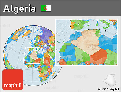 Satellite Location Map of Algeria, political outside