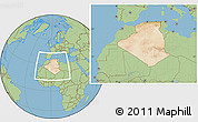 Satellite Location Map of Algeria, savanna style outside