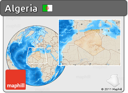 Satellite Location Map of Algeria, shaded relief outside