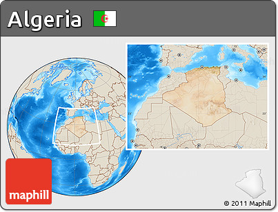Satellite Location Map of Algeria, shaded relief outside