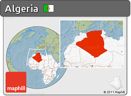 Savanna Style Location Map of Algeria, highlighted continent, hill shading