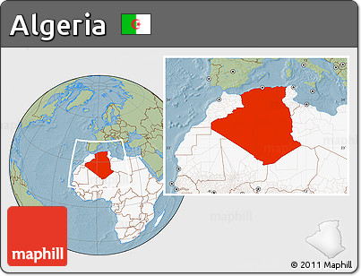 Savanna Style Location Map of Algeria, highlighted continent, hill shading