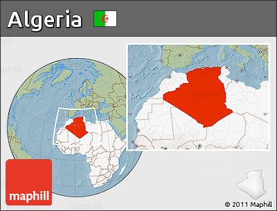 Savanna Style Location Map of Algeria, highlighted continent, hill shading