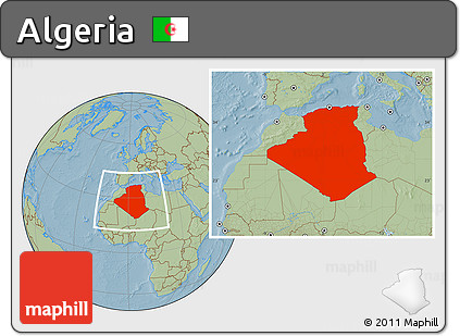 Savanna Style Location Map of Algeria, hill shading