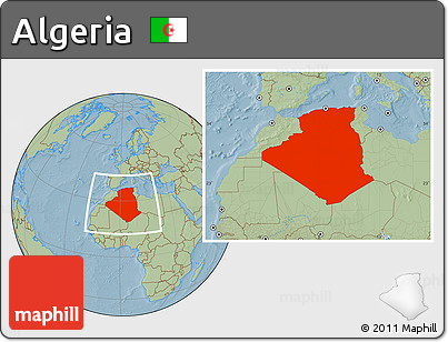 Savanna Style Location Map of Algeria, hill shading