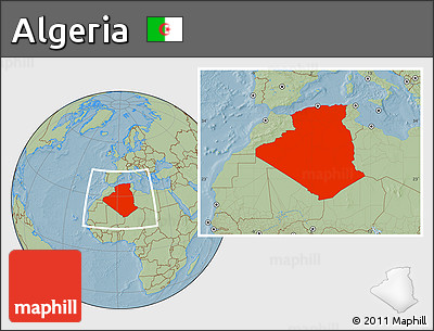 Savanna Style Location Map of Algeria, hill shading