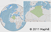 Savanna Style Location Map of Algeria, lighten, desaturated, land only, hill shading