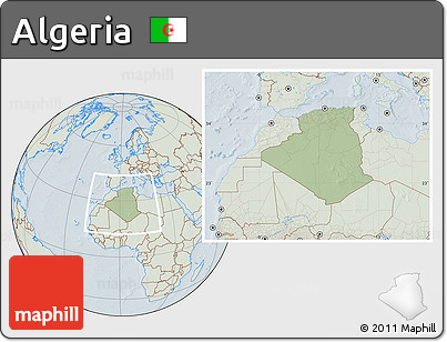 Savanna Style Location Map of Algeria, lighten, hill shading