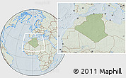 Savanna Style Location Map of Algeria, lighten, hill shading