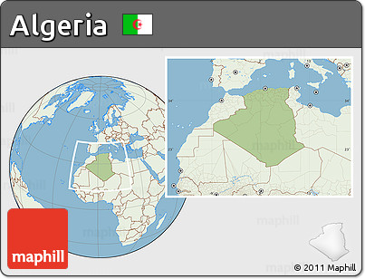 Savanna Style Location Map of Algeria, lighten, land only