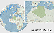 Savanna Style Location Map of Algeria, lighten, land only, hill shading