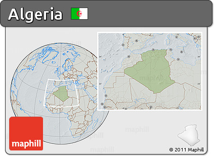 Savanna Style Location Map of Algeria, lighten, semi-desaturated, hill shading